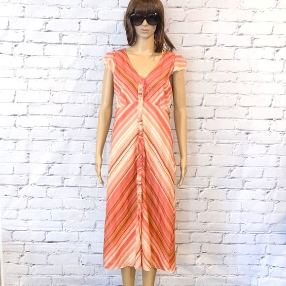 J.CREW, Boho cotton pink/peach coloured striped summer dress - Picture 4 of 14